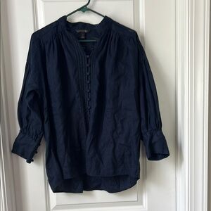 Banana Republic Blue Cuffed Sleeve Blouse with Mandarin Collar